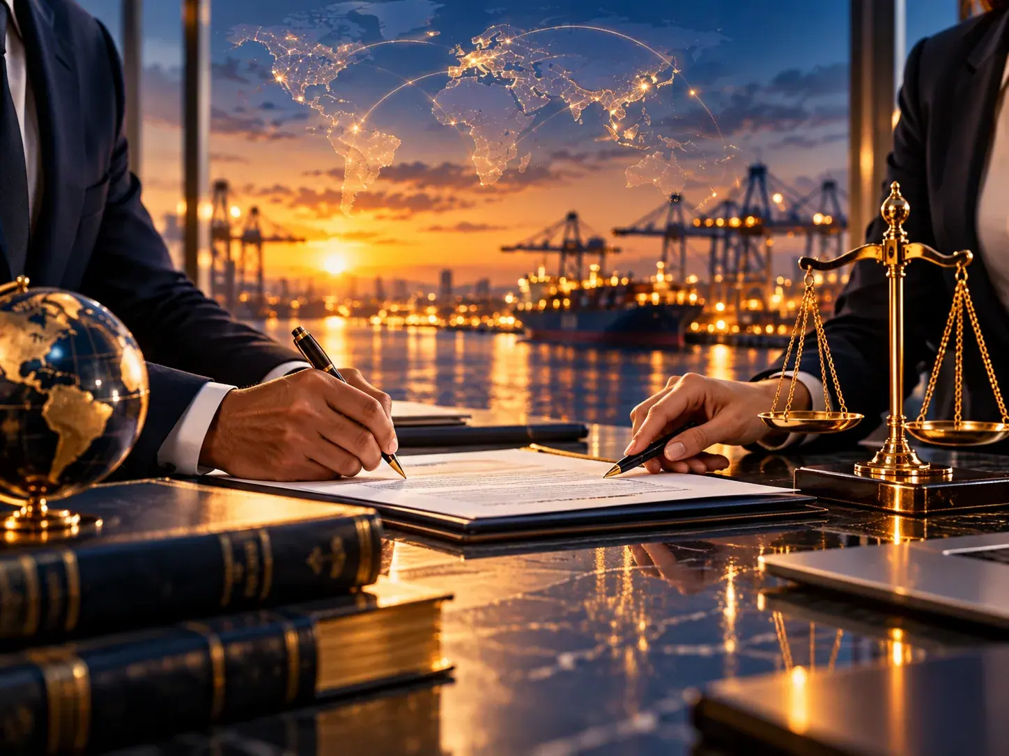 Visuel illustratif d’une signature de contrat dans un environnement maritime